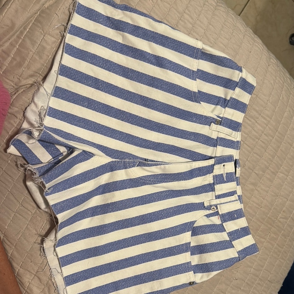 Express Blue and White Jean Shorts with Stripes